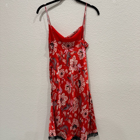 Cinq A Sept Avalyn Beaded Fringe Floral Print Charmeuse Minidress in Red Women 6 - Picture 6 of 11